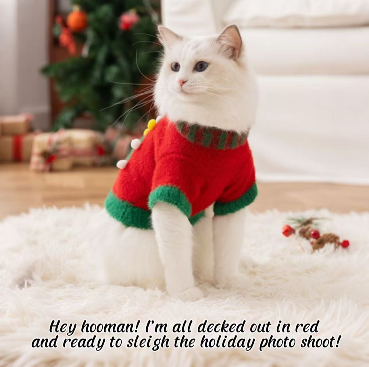 Christmas Pet Sweater for Dogs & Cats — Cozy Faux Fur Knit Holiday Outfit with Pom Pom (XS–XL)