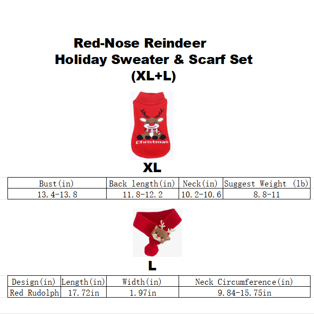 2025 Limited Edition Red-Nose Reindeer Pet Holiday Sweater & Scarf 2-Piece Set – Cozy, Lightweight & Fur-Resistant Christmas Outfit for Dogs & Cats