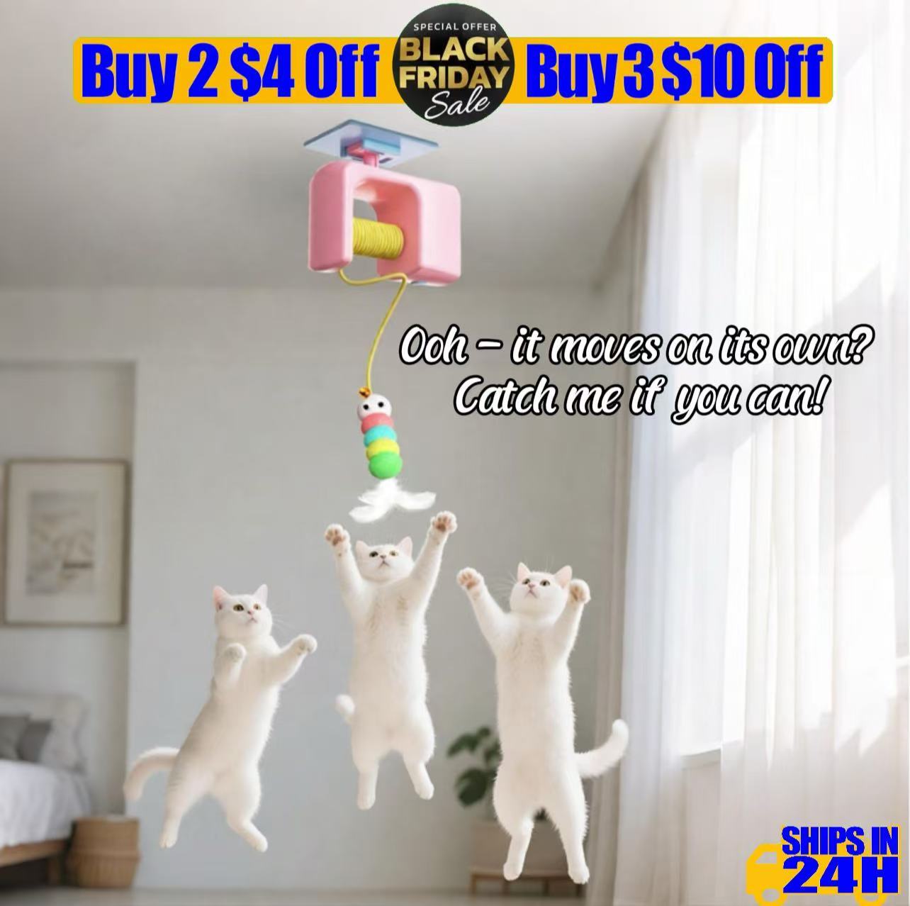 Black Friday Deal — Cat Yoyo Ball: Space-Saving Motorized Play, Free Feather Refill (Limited)