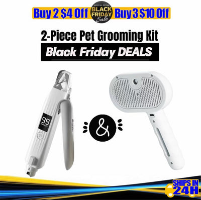 Grooming Duo | 2-in-1 Nail Grinder & Blue Light  Spray Brush | Home Spa Set for Dogs & Cats