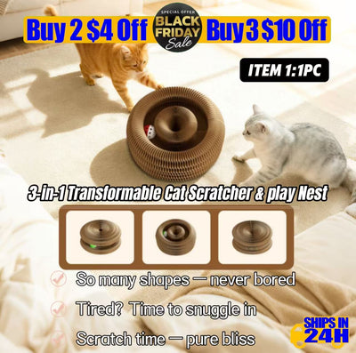 Cat Happy Companion 3‑Piece Set – 3‑in‑1 Convertible Scratching  Nest + Smart Flapping Bird Chirp Toy + Natural Plant Dental  Chew Sticks, Black Friday Bundle for Cats