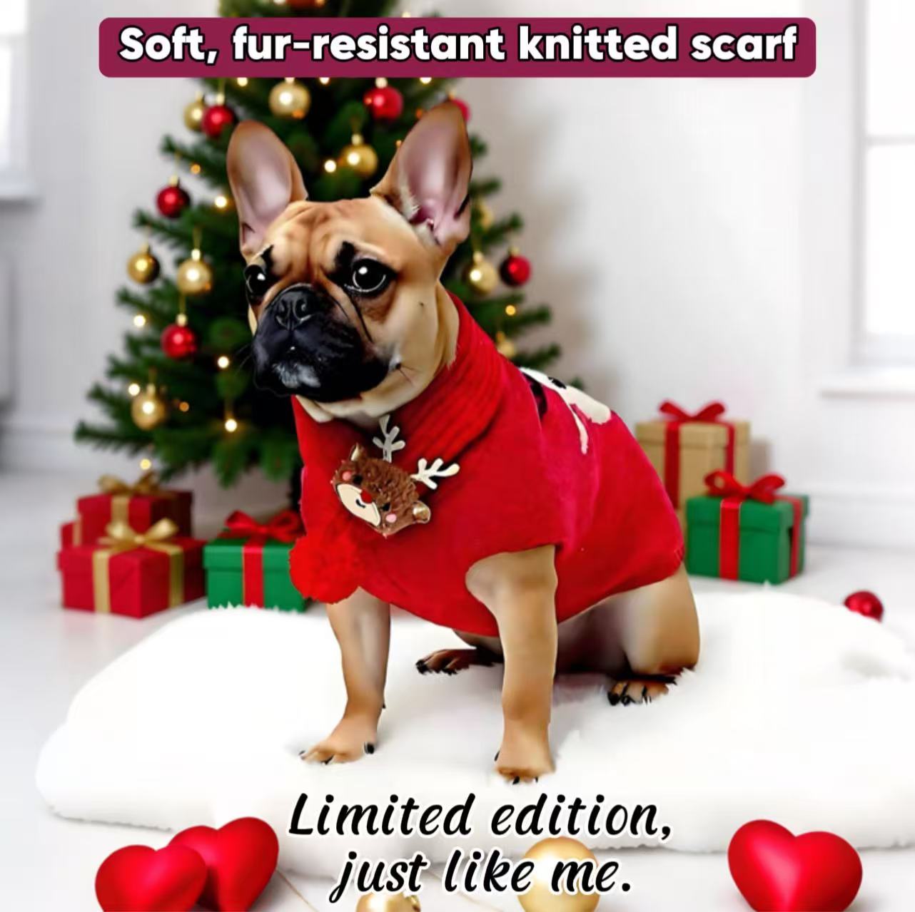 2025 Limited Edition Red-Nose Reindeer Pet Holiday Sweater & Scarf 2-Piece Set – Cozy,  Lightweight & Fur-Resistant Christmas Outfit for Dogs & Cats