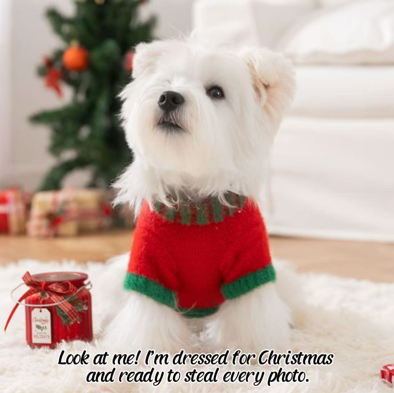 Christmas Pet Sweater for Dogs & Cats — Cozy Faux Fur Knit Holiday Outfit with Pom Pom (XS–XL)