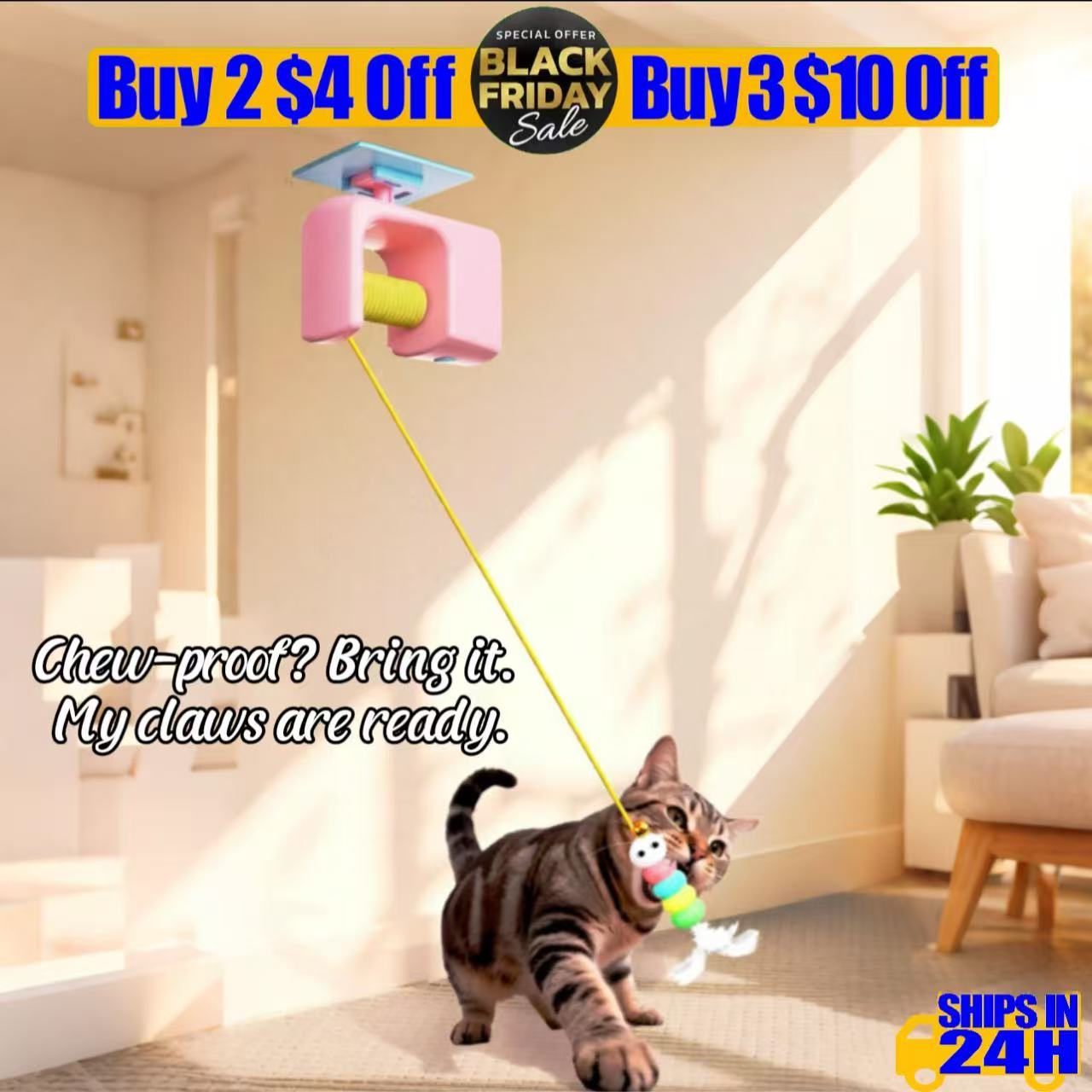 Black Friday Deal — Cat Yoyo Ball: Space-Saving Motorized Play, Free Feather Refill (Limited)