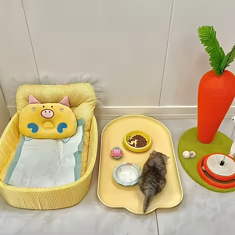 All-Season Pet Bed for Dogs & Cats - Checkered Small Bed with Soft Plush Fabric, Washable & Detachable Pet Mat, Non-Sticky to Fur, Easy to Clean, Ruffle Details - Cozy Sleeping for Indoor Cats & Small Dogs, Cat Bed, Playful D