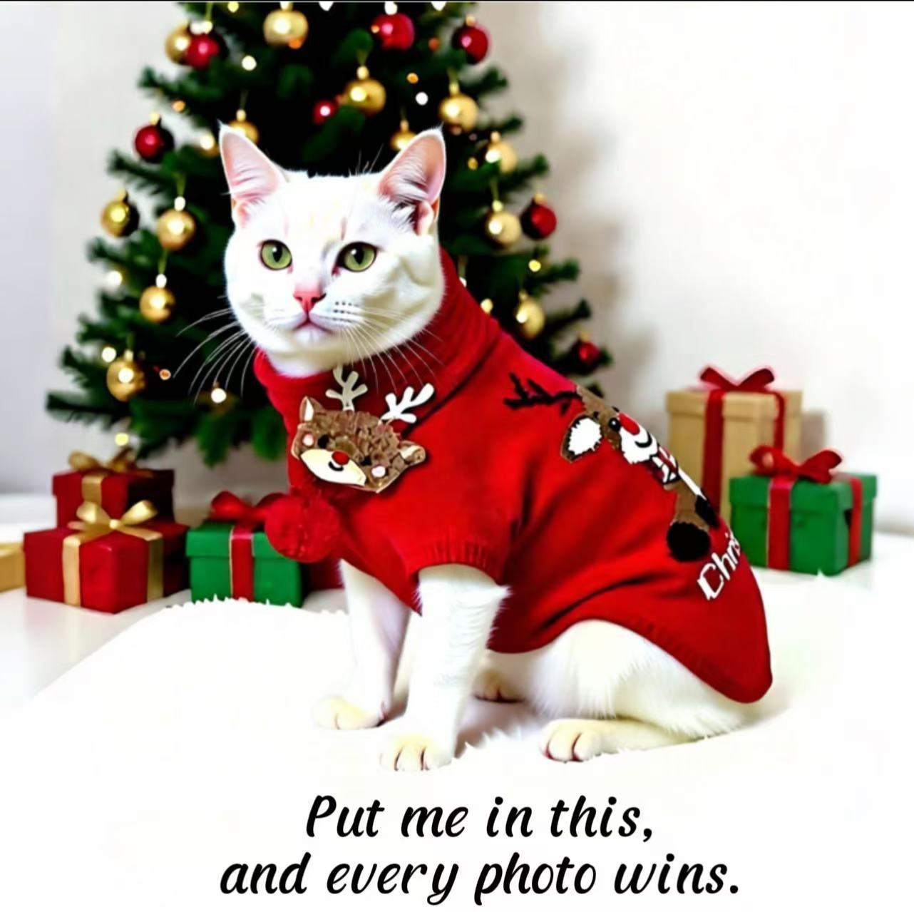 2025 Limited Edition Red-Nose Reindeer Pet Holiday Sweater & Scarf 2-Piece Set – Cozy,  Lightweight & Fur-Resistant Christmas Outfit for Dogs & Cats