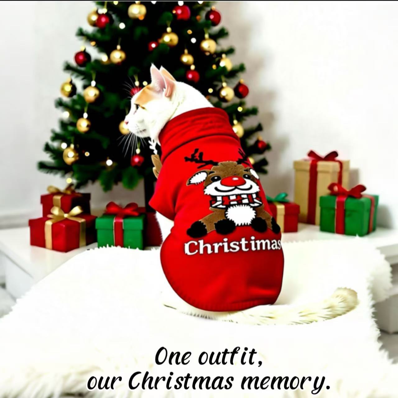 2025 Limited Edition Red-Nose Reindeer Pet Holiday Sweater & Scarf 2-Piece Set – Cozy,  Lightweight & Fur-Resistant Christmas Outfit for Dogs & Cats