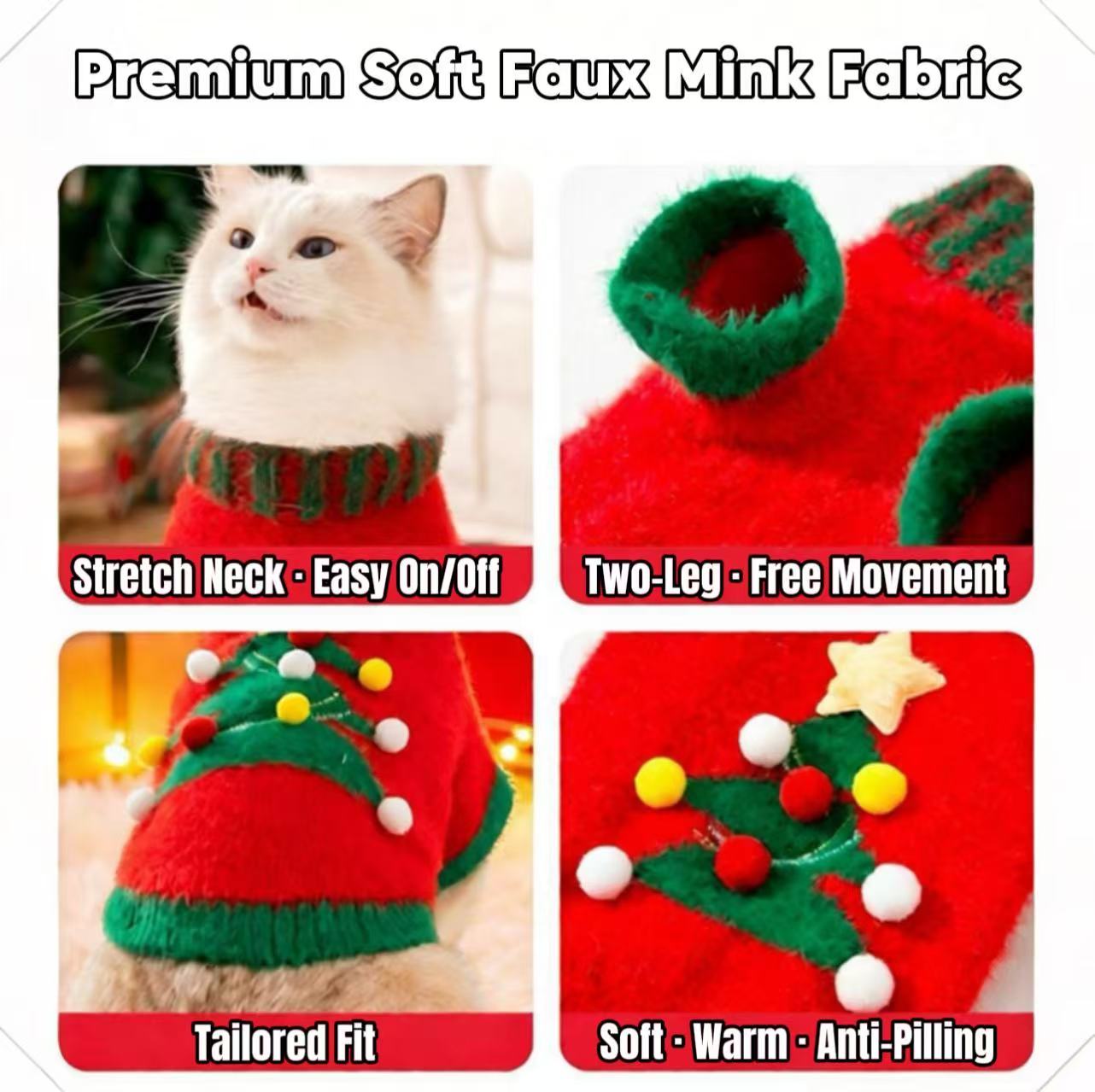 Christmas Pet Sweater for Dogs & Cats — Cozy Faux Fur Knit Holiday Outfit with Pom Pom (XS–XL)