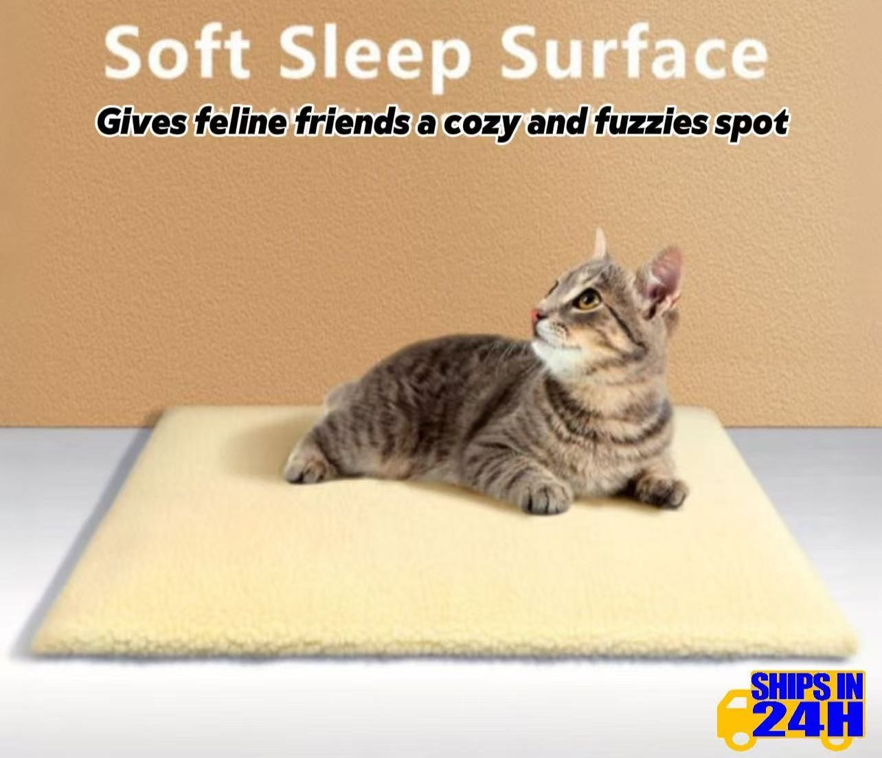 Warm Beige Sherpa Self-Heating Pet Mat — No-Plug Thermal Bed  for Cats & Dogs | Cozy, Silent, Non-Slip Christmas Deal