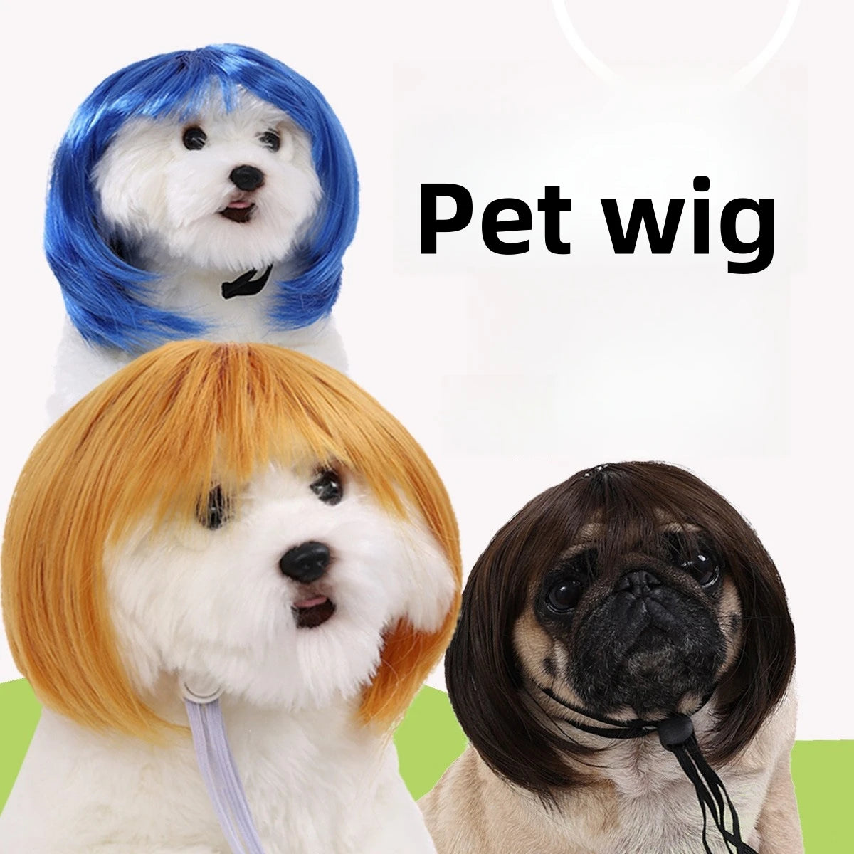Cute Pet Wigs for Dogs and Cats with Soft Synthetic Hair and Adjustable Elastic Band for Secure Fit During Costume Parties