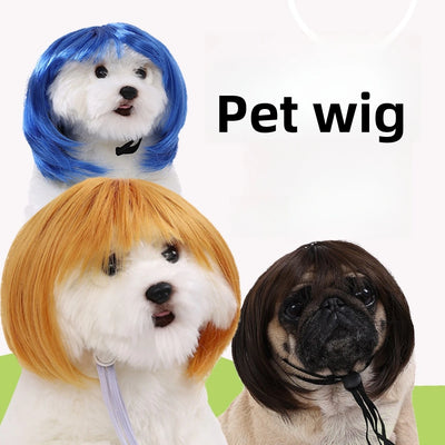 Cute Pet Wigs for Dogs and Cats with Soft Synthetic Hair and Adjustable Elastic Band for Secure Fit During Costume Parties