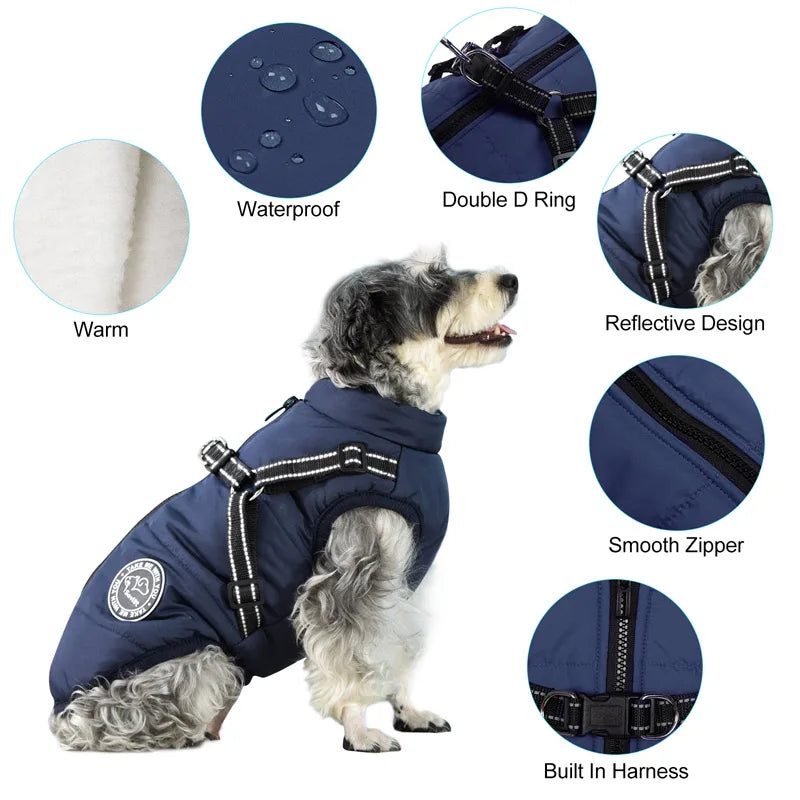 Winter Warm Dog Jacket Waterproof Fleece with Harness