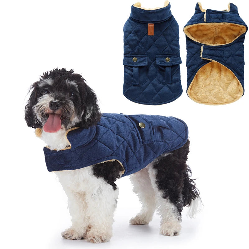 Winter Warm Plush Jackets for Pet Dogs Thickness Double Pockets Fashion Pet Dog Coats Puppy Clothes for Small Medium Large Dogs