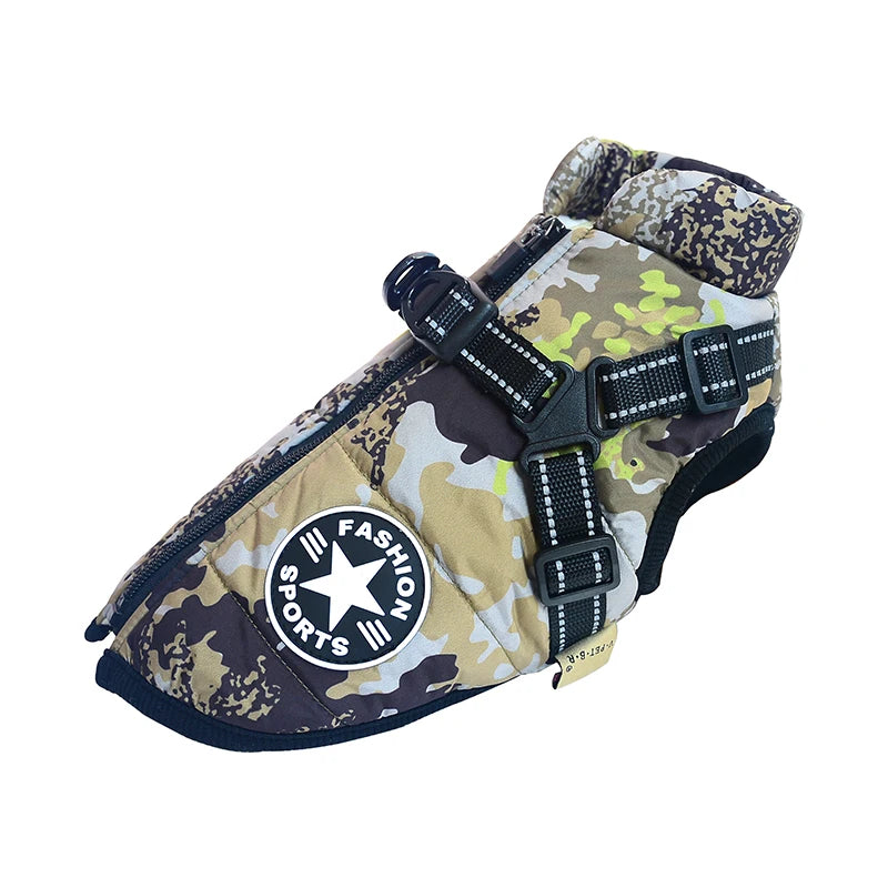 Winter Warm Large Pet Dog Jacket with Harness Waterproof