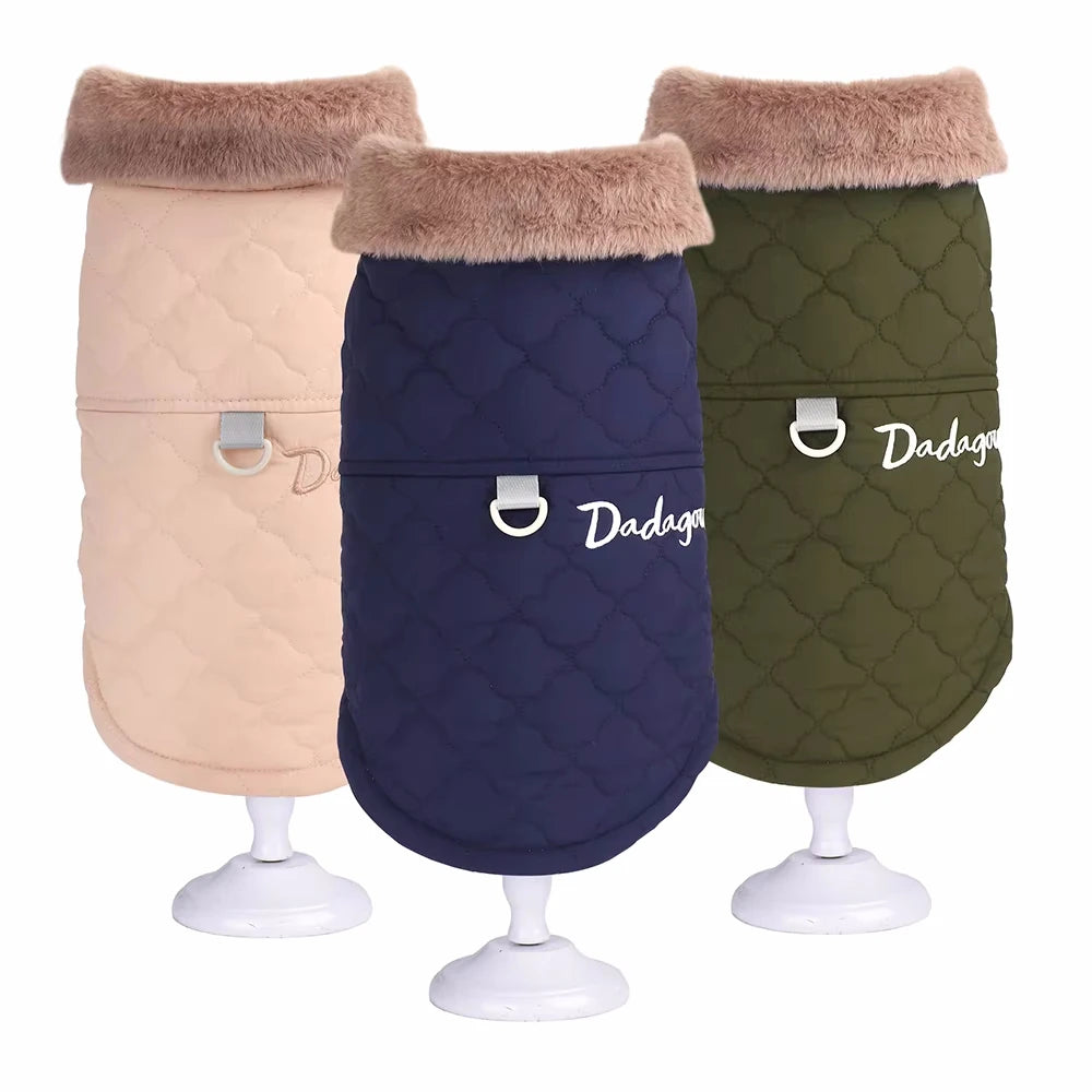 Winter Pet Coat Dog Jacket Big Fur Collar Soft Pet Vest with D-Ring for Small Dogs Puppy Warm Fleece Pet Vest Chihuahua Coats