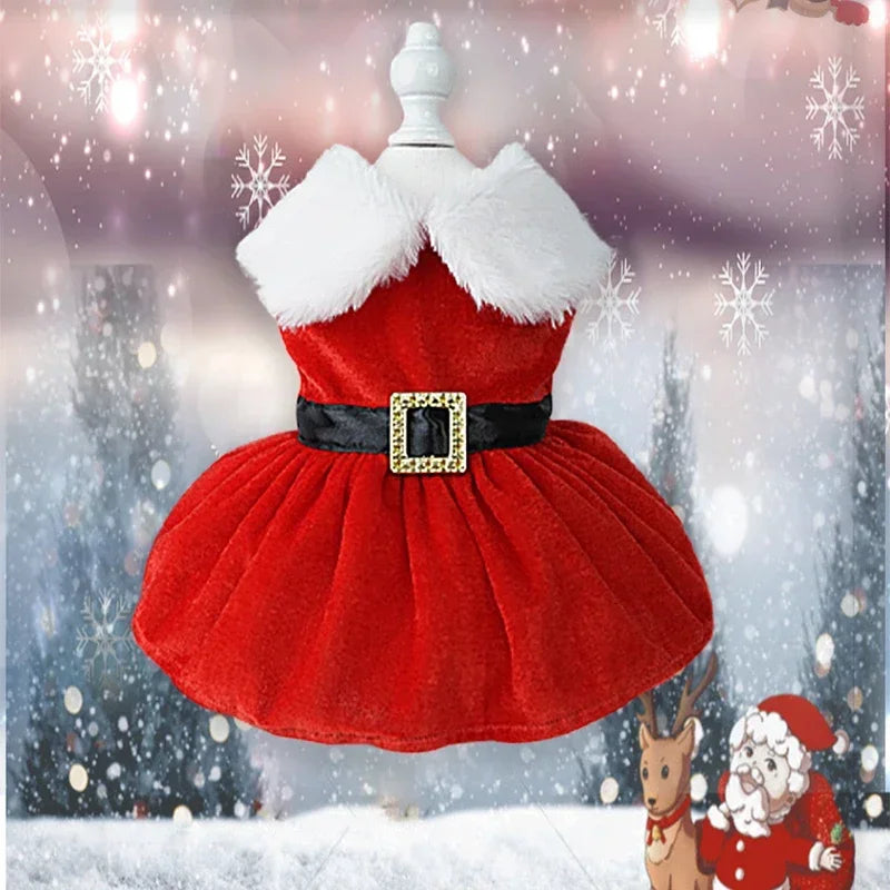 Christmas Coat Dog Clothes Dog Dress Xmas Dress Red Skirt Pets Cat Warm Dress Bow Skirt Comfortable Pet Supplies Dog Costume