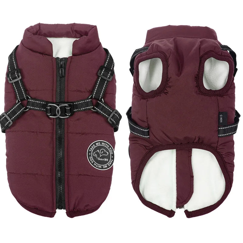 Winter Warm Dog Jacket Waterproof Fleece with Harness