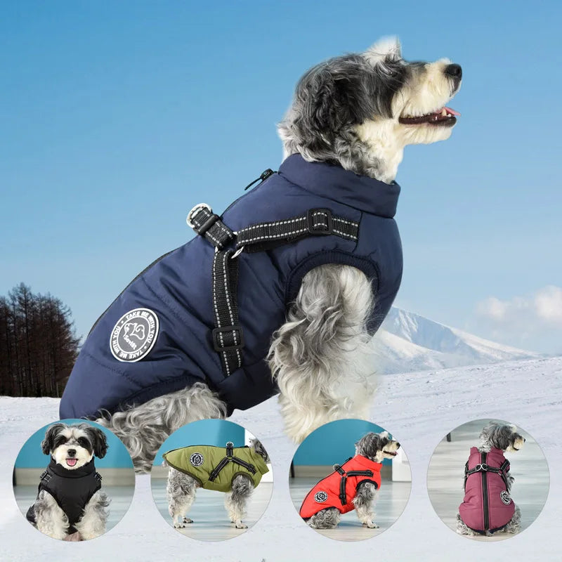 Winter Warm Dog Jacket Waterproof Fleece with Harness
