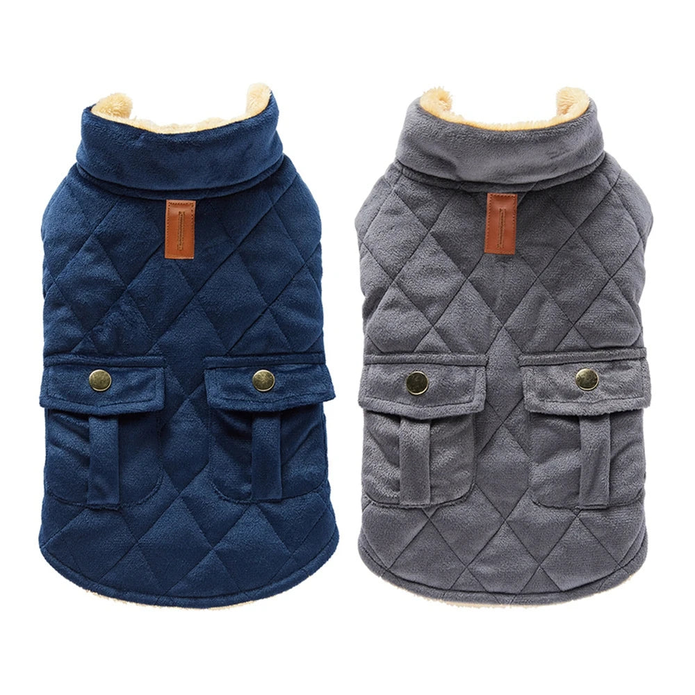 Winter Warm Plush Jackets for Pet Dogs Thickness Double Pockets Fashion Pet Dog Coats Puppy Clothes for Small Medium Large Dogs