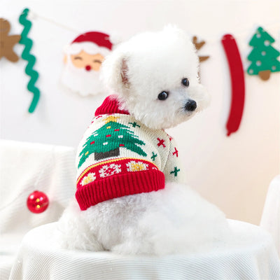 Christmas Reindeer Dog Sweater Winter Holiday Pet Clothes for Small Dogs Girl Boy Festive Xmas Tree Design Cozy Knit Warm Coat