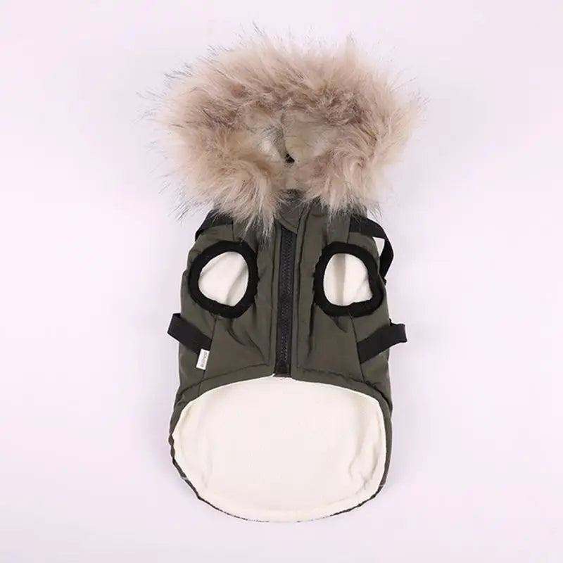 Autumn Winter Warm Pet Dog Jacket With Harness Hooded Dog Padded Coat with Imitation Fur Hat For Small Medium Dogs Puppy Coat