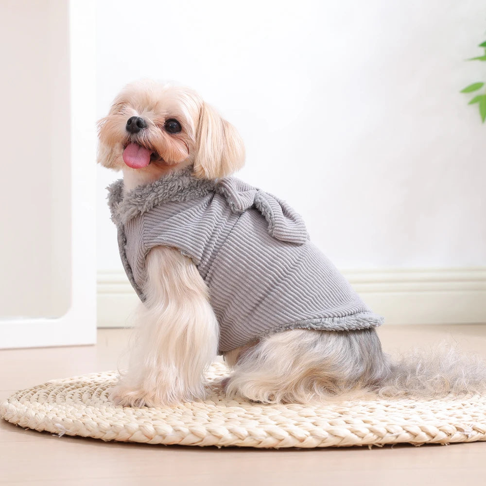 Warm Pet Bow Coat Winter Thicken Fleece Button Clothes For Small Dogs Cats Apparel With D-ring Puppy Yorkshire Chihuahua Outfits