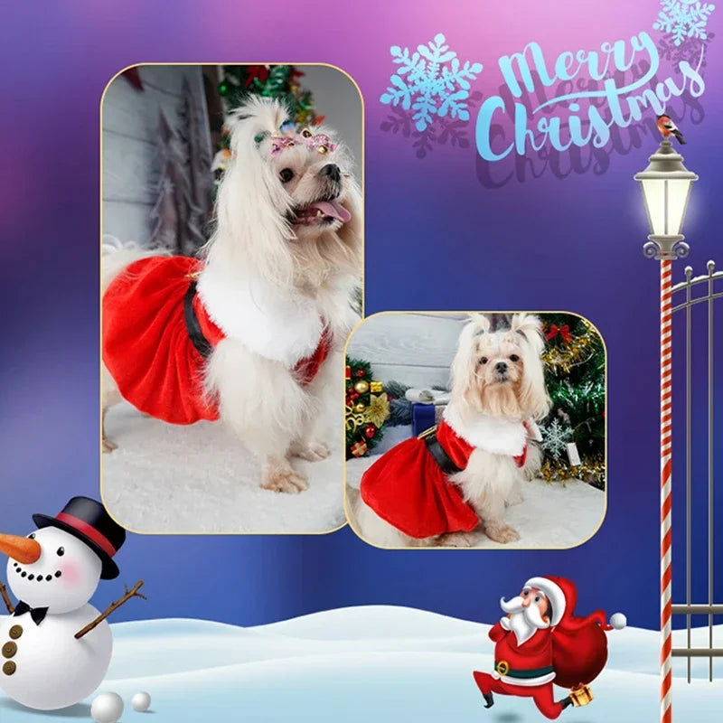 Christmas Coat Dog Clothes Dog Dress Xmas Dress Red Skirt Pets Cat Warm Dress Bow Skirt Comfortable Pet Supplies Dog Costume
