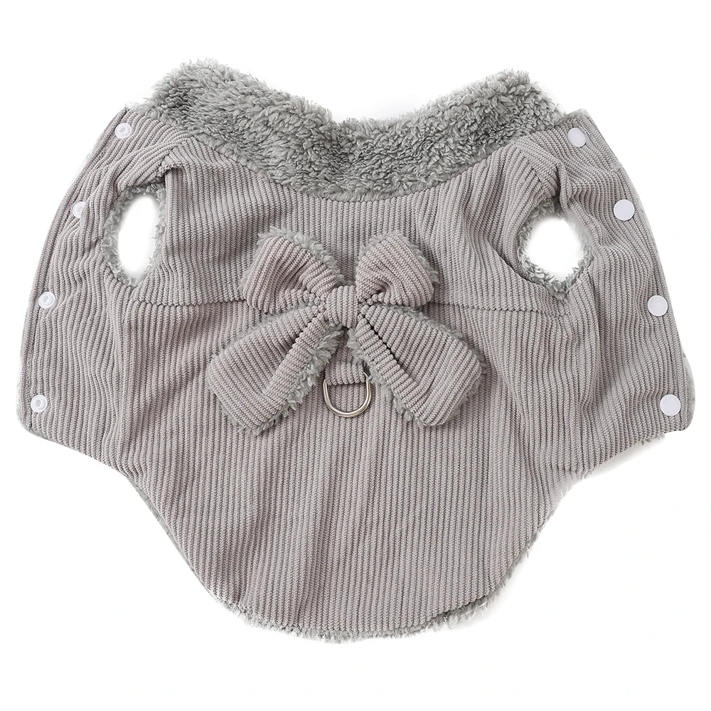 Warm Pet Bow Coat Winter Thicken Fleece Button Clothes For Small Dogs Cats Apparel With D-ring Puppy Yorkshire Chihuahua Outfits