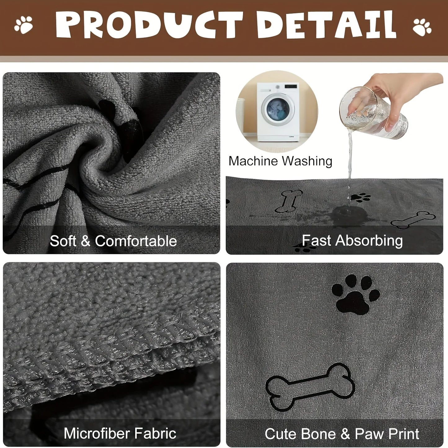 Dog Towel Absorbent Pet Bath Product Fiber Quick-drying Bath Towel Car Wiping Cloth Pet Supplies