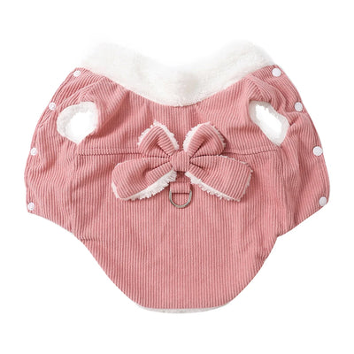 Warm Pet Bow Coat Winter Thicken Fleece Button Clothes For Small Dogs Cats Apparel With D-ring Puppy Yorkshire Chihuahua Outfits