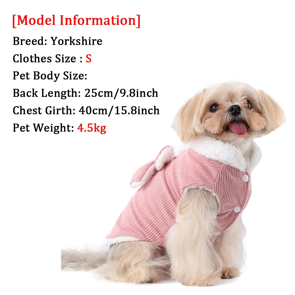 Warm Pet Bow Coat Winter Thicken Fleece Button Clothes For Small Dogs Cats Apparel With D-ring Puppy Yorkshire Chihuahua Outfits