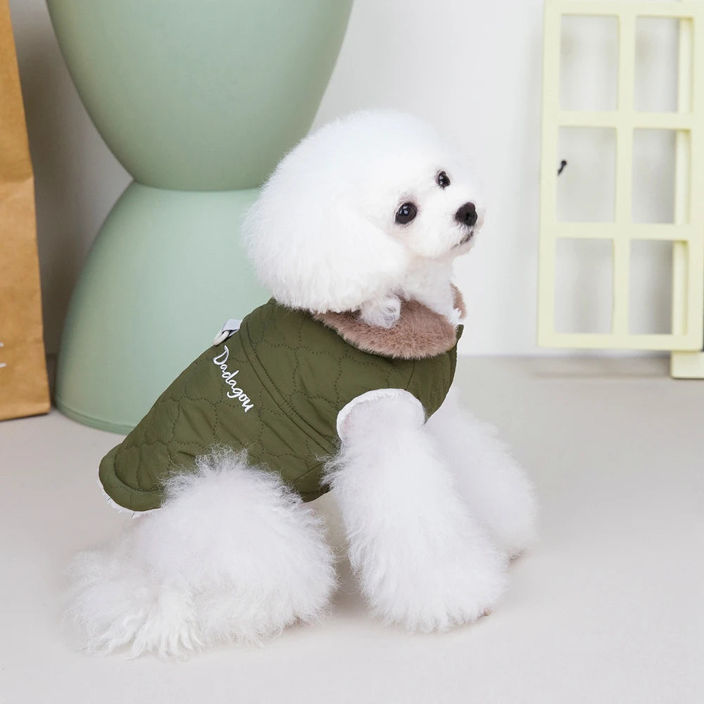 Winter Pet Coat Dog Jacket Big Fur Collar Soft Pet Vest with D-Ring for Small Dogs Puppy Warm Fleece Pet Vest Chihuahua Coats