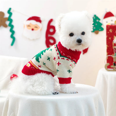 Christmas Reindeer Dog Sweater Winter Holiday Pet Clothes for Small Dogs Girl Boy Festive Xmas Tree Design Cozy Knit Warm Coat