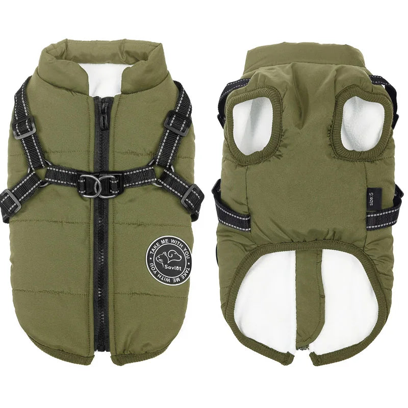 Winter Warm Dog Jacket Waterproof Fleece with Harness