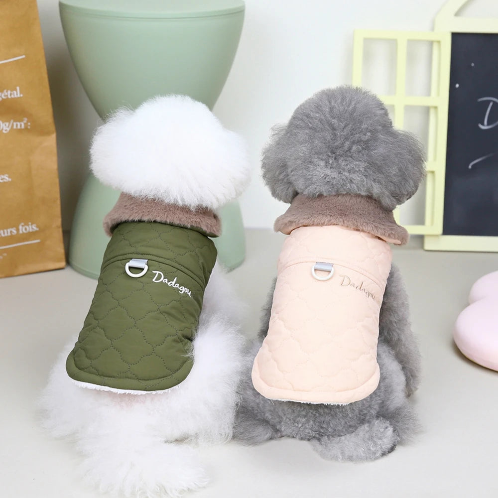 Winter Pet Coat Dog Jacket Big Fur Collar Soft Pet Vest with D-Ring for Small Dogs Puppy Warm Fleece Pet Vest Chihuahua Coats