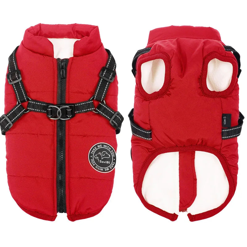 Winter Warm Dog Jacket Waterproof Fleece with Harness