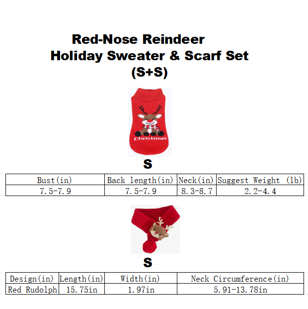 2025 Limited Edition Red-Nose Reindeer Pet Holiday Sweater & Scarf 2-Piece Set – Cozy,  Lightweight & Fur-Resistant Christmas Outfit for Dogs & Cats