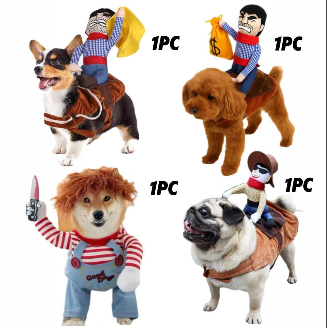 4-Pack Pet Costume Set for Multi-Pet Homes – Matador,  Money-Heist Cowboy, Western Cowboy & Killer Costume  | Black Friday Deal | Photo-Ready Dress-Up for Dogs & Cats