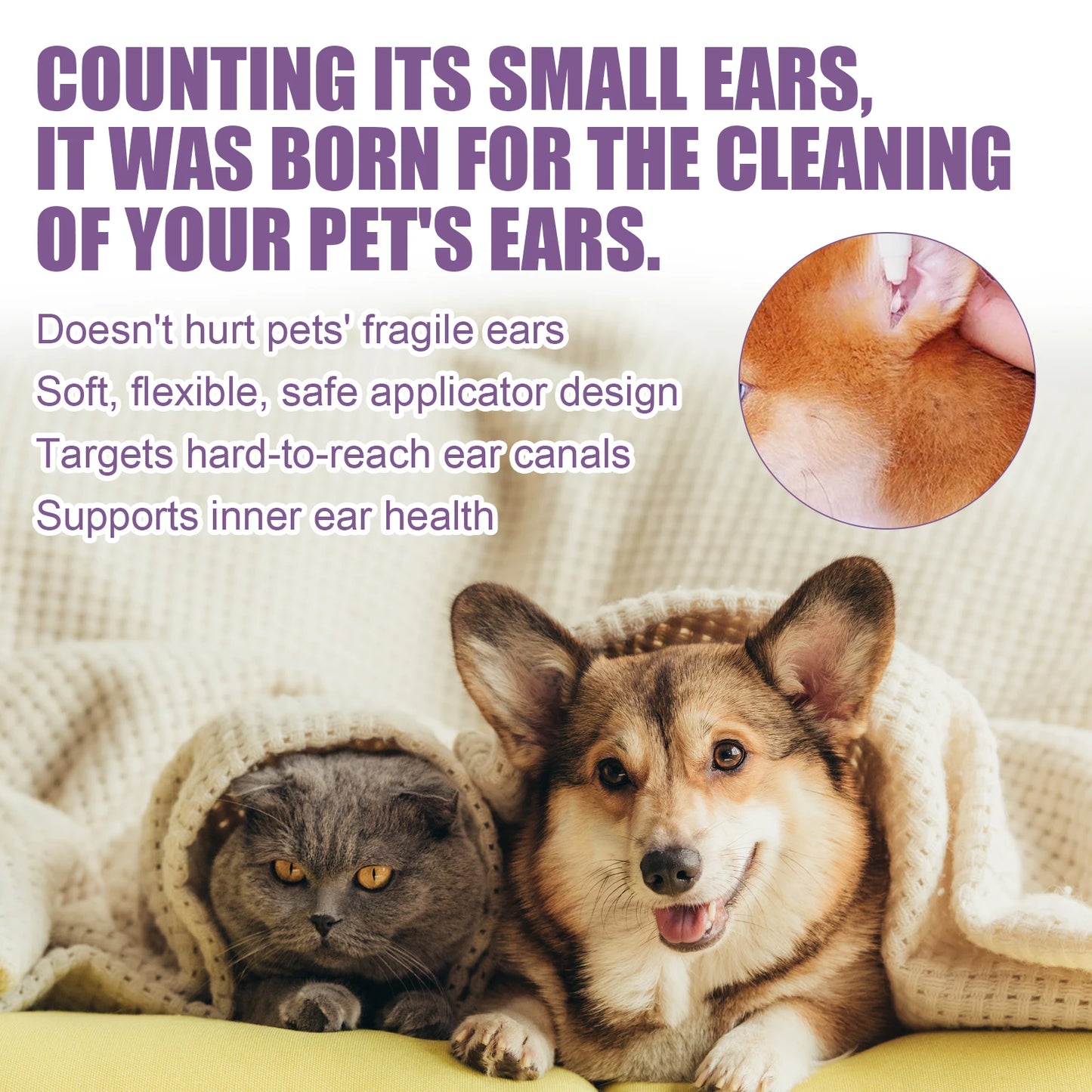 Hypoallergenic Pet Ear Cleaning Solution Gentle Non Irritating Vet Recommended Cleansing for Dog Cat Sensitive Ear