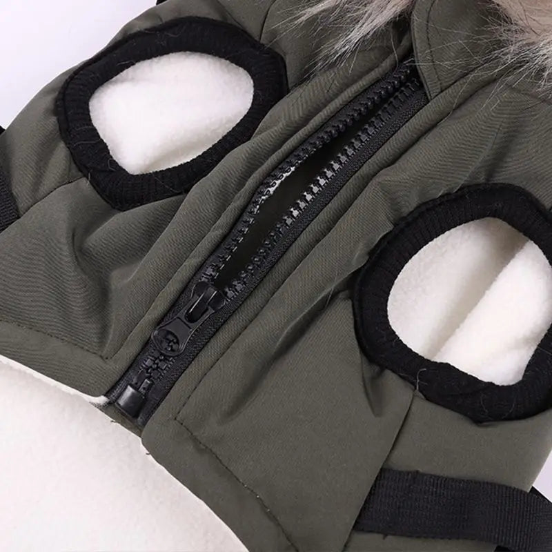 Autumn Winter Warm Pet Dog Jacket With Harness Hooded Dog Padded Coat with Imitation Fur Hat For Small Medium Dogs Puppy Coat