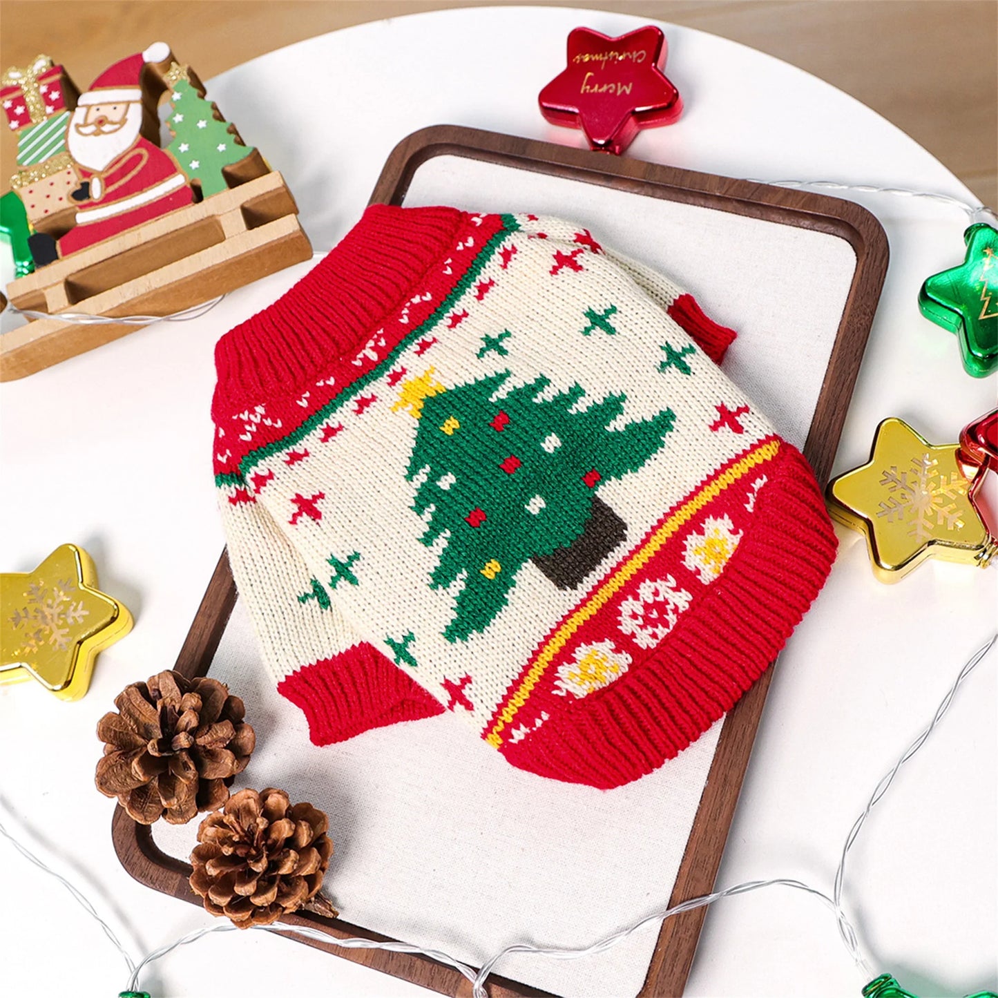 Christmas Reindeer Dog Sweater Winter Holiday Pet Clothes for Small Dogs Girl Boy Festive Xmas Tree Design Cozy Knit Warm Coat