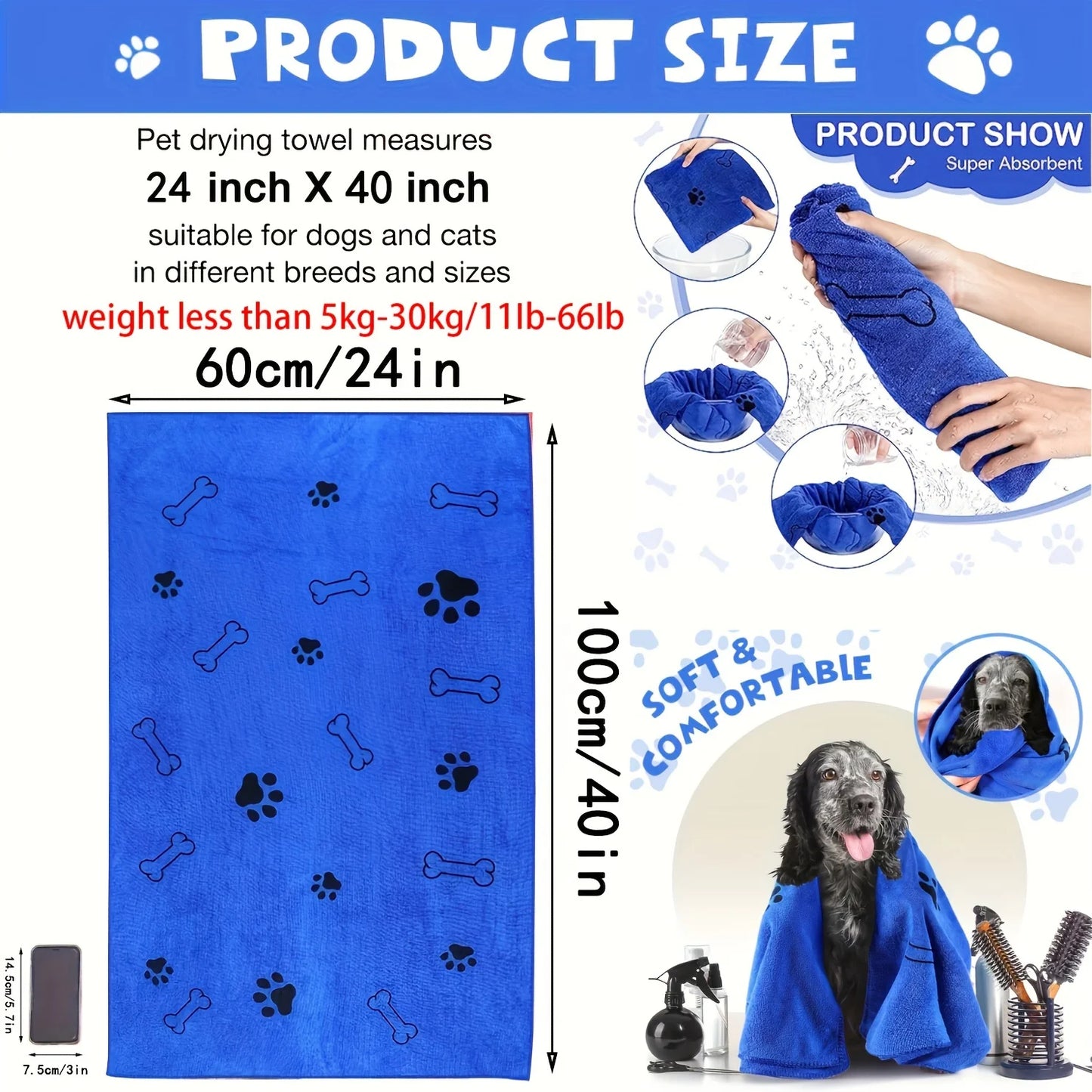 Dog Towel Absorbent Pet Bath Product Fiber Quick-drying Bath Towel Car Wiping Cloth Pet Supplies