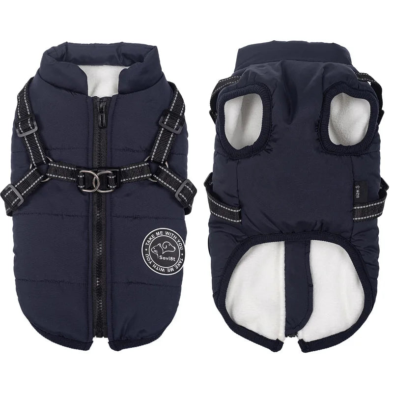 Winter Warm Dog Jacket Waterproof Fleece with Harness
