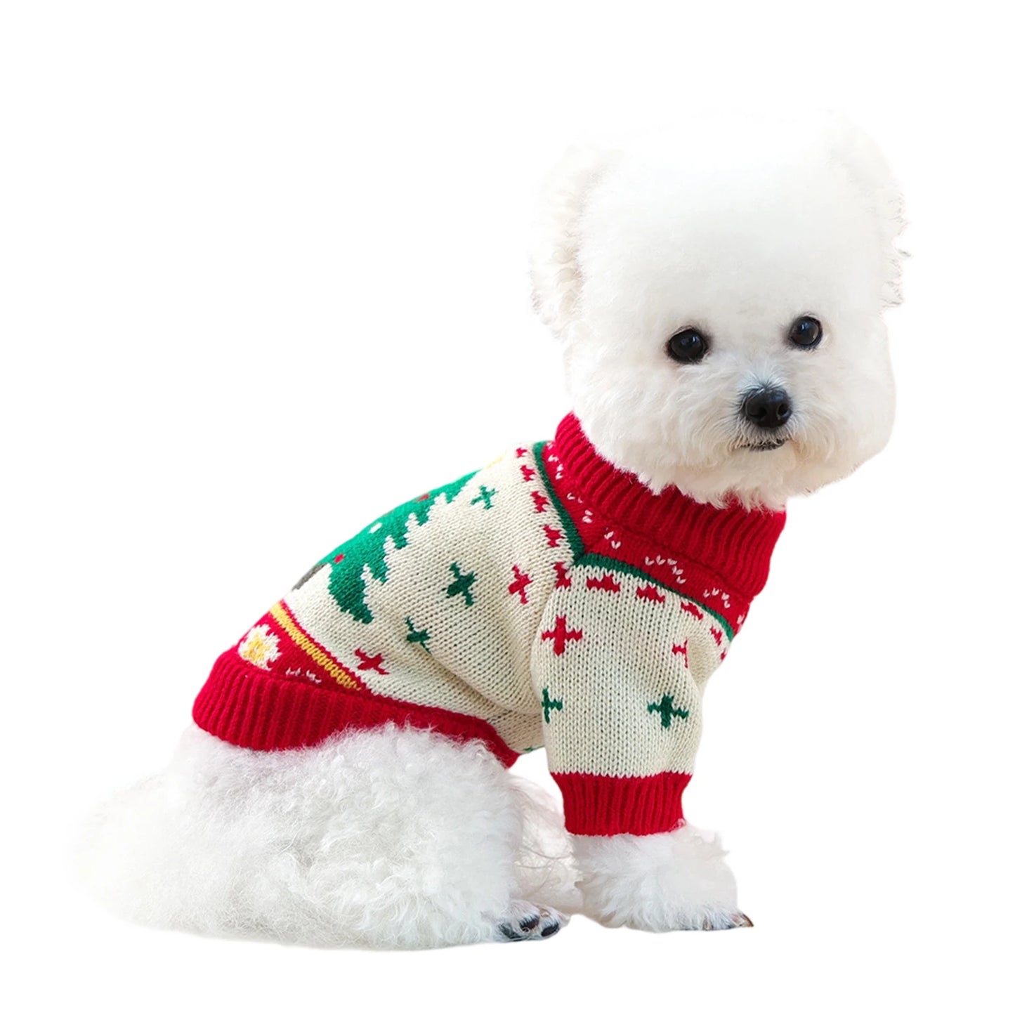 Christmas Reindeer Dog Sweater Winter Holiday Pet Clothes for Small Dogs Girl Boy Festive Xmas Tree Design Cozy Knit Warm Coat