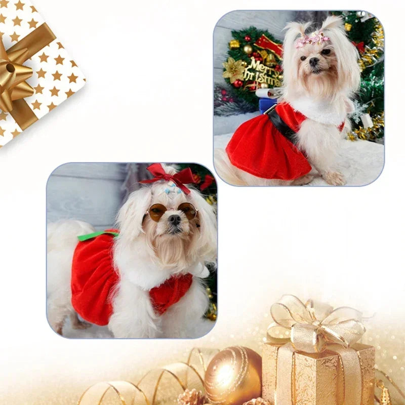 Christmas Coat Dog Clothes Dog Dress Xmas Dress Red Skirt Pets Cat Warm Dress Bow Skirt Comfortable Pet Supplies Dog Costume