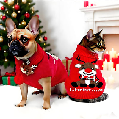 2025 Limited Edition Red-Nose Reindeer Pet Holiday Sweater & Scarf 2-Piece Set – Cozy,  Lightweight & Fur-Resistant Christmas Outfit for Dogs & Cats
