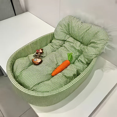 All-Season Pet Bed for Dogs & Cats - Checkered Small Bed with Soft Plush Fabric, Washable & Detachable Pet Mat, Non-Sticky to Fur, Easy to Clean, Ruffle Details - Cozy Sleeping for Indoor Cats & Small Dogs, Cat Bed, Playful D